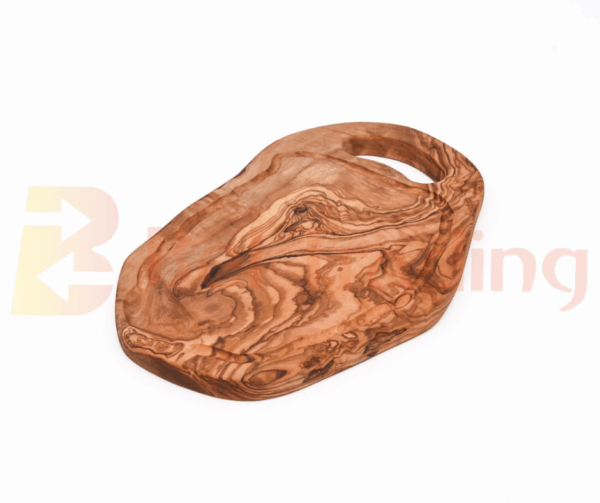 Olive Wood Cutting Board with Live Edge, Handle, and Groove