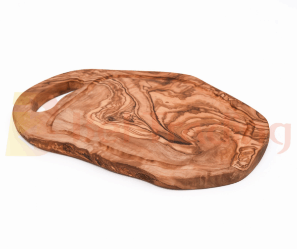 Olive Wood Cutting Board with Live Edge, Handle, and Groove