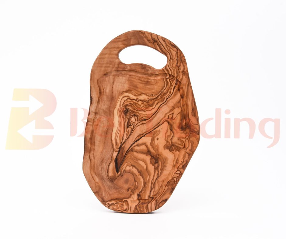Olive Wood Cutting Board with Live Edge, Handle, and Groove