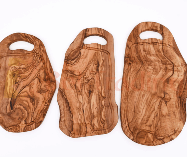 Olive Wood Cutting Board with Live Edge, Handle, and Groove