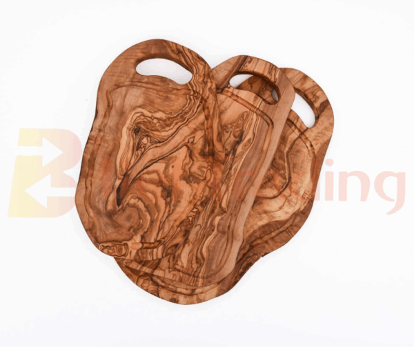 Olive Wood Cutting Board with Live Edge, Handle, and Groove