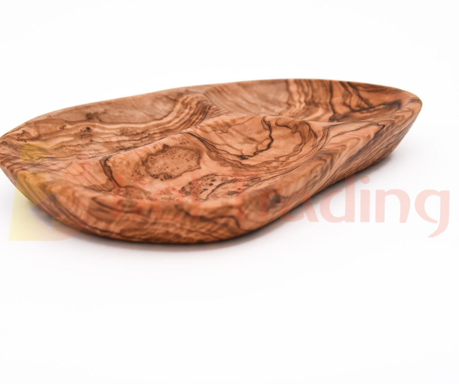Olive Wood Dish-Three Carved Compartments