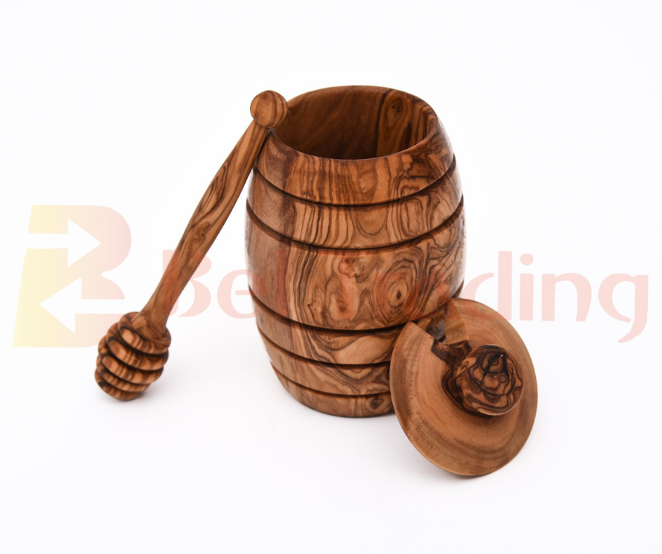Olive Wood Honey Jar with Spoon