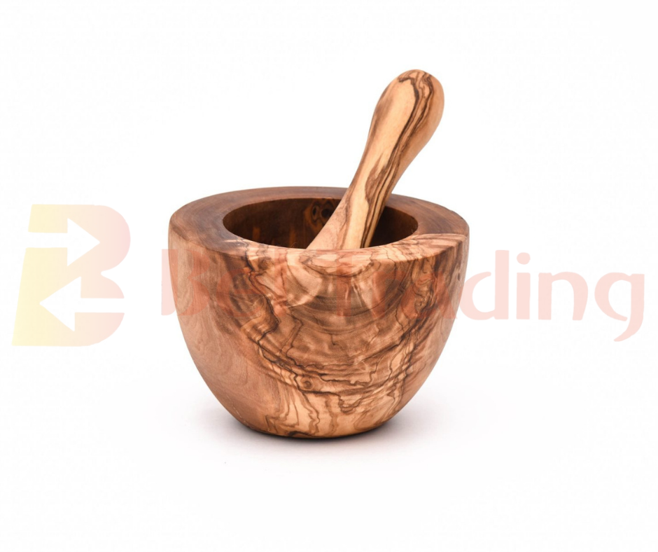Olive Wood Mortar and Pestle Straight Edge