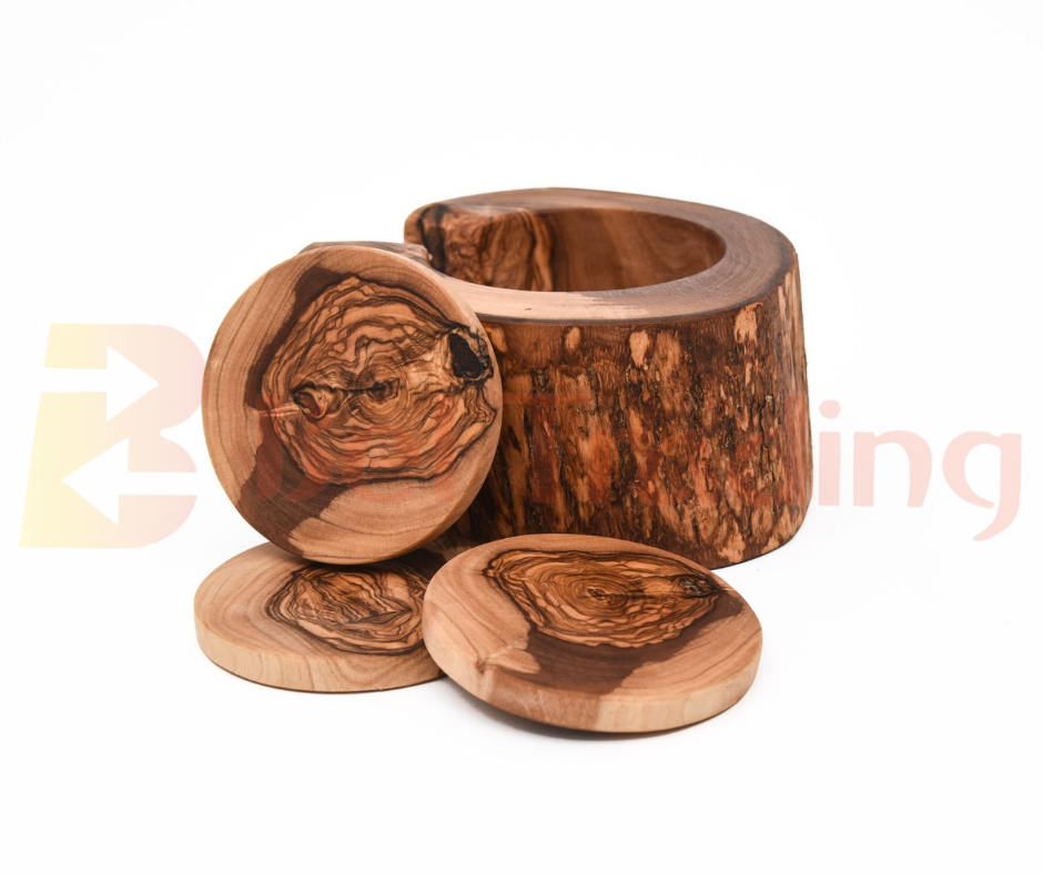 Olive Wood Rustic Coaster Set