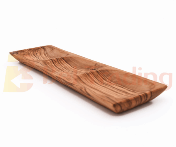 Olive Wood Rectangular Dish with Three Carved Compartments