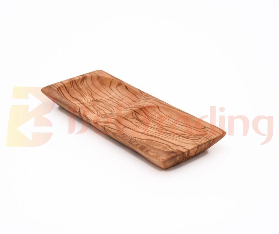 Olive Wood Rectangular Dish with Two Carved Compartments