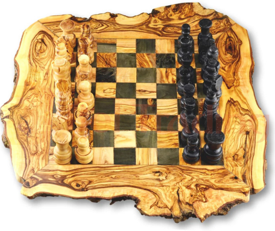 Rustic Chess Board with Chess Pieces