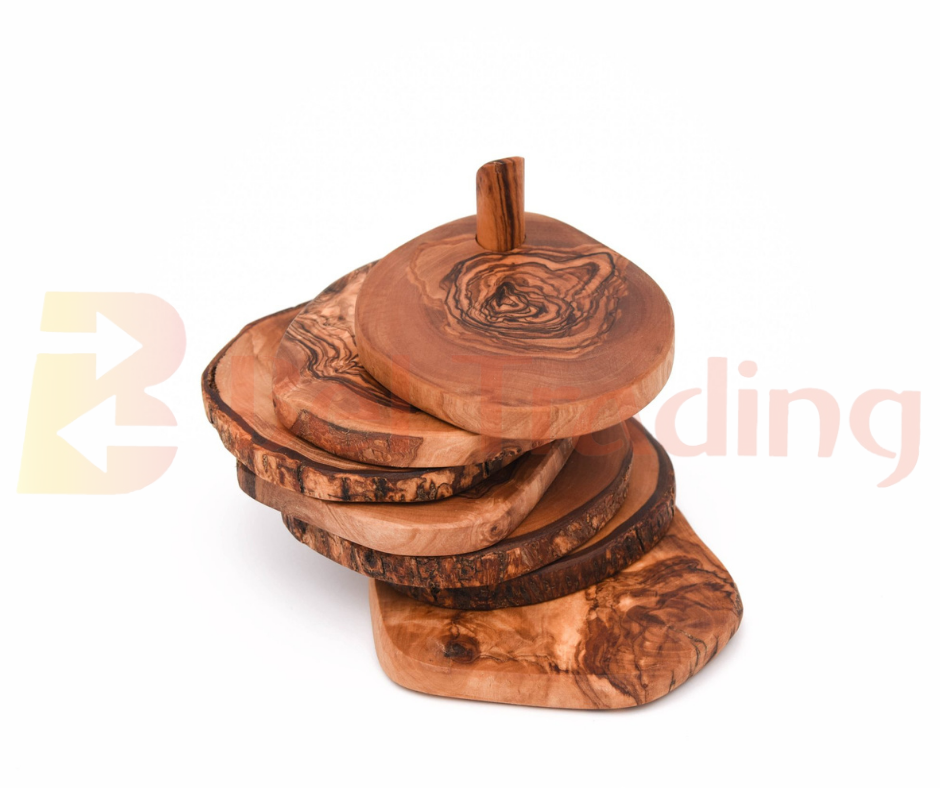 Olive Wood Rustic Coaster Set 1
