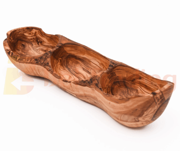 Olive Wood 3 Compartment Natural Appetizer Serving Tray