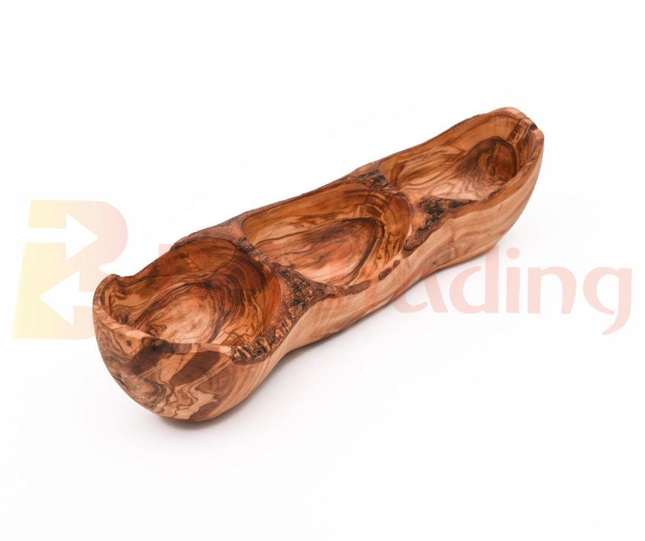Olive Wood 3 Compartment Natural Appetizer Serving Tray